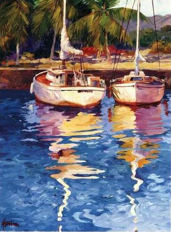 ציור שמן זוג סירות דייג 